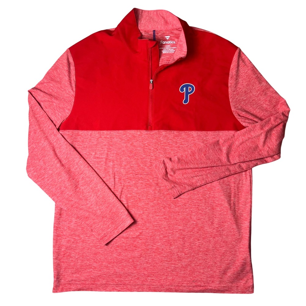 Fanatics Philadelphia Phillies Pullover Mens Large Red Quarter Zip MLB Logo - Picture 2 of 9